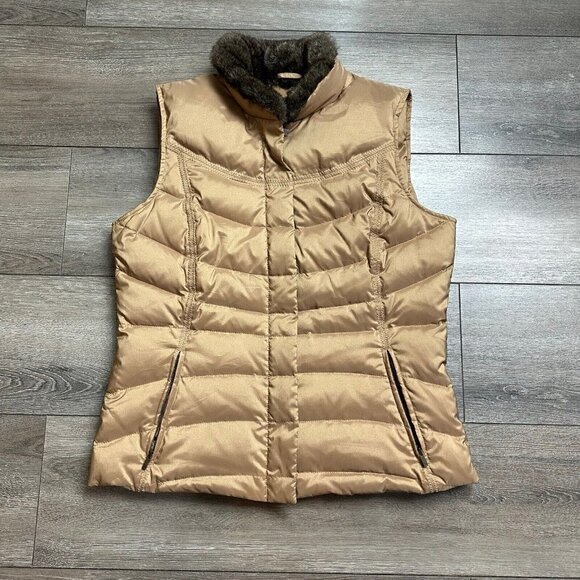 Eddie Bauer Down Vest Size M  Goose Down Zip Puffer Vest Gold - Picture 1 of 7